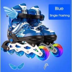 Inline Skates with Aluminium Blade and Flashing Wheels New-Children-Kids-Inline-Skate-Adjustable-Size-Flashing-Roller-Skating-Shoes-Girl-Boy-s-Patines-Blue